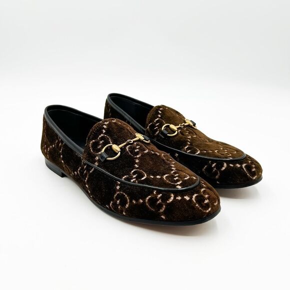 Gucci Shoes - Gucci Loafers Horsebit Jordaan Velvet Flats GG Monogram Size 37.5, 7.5